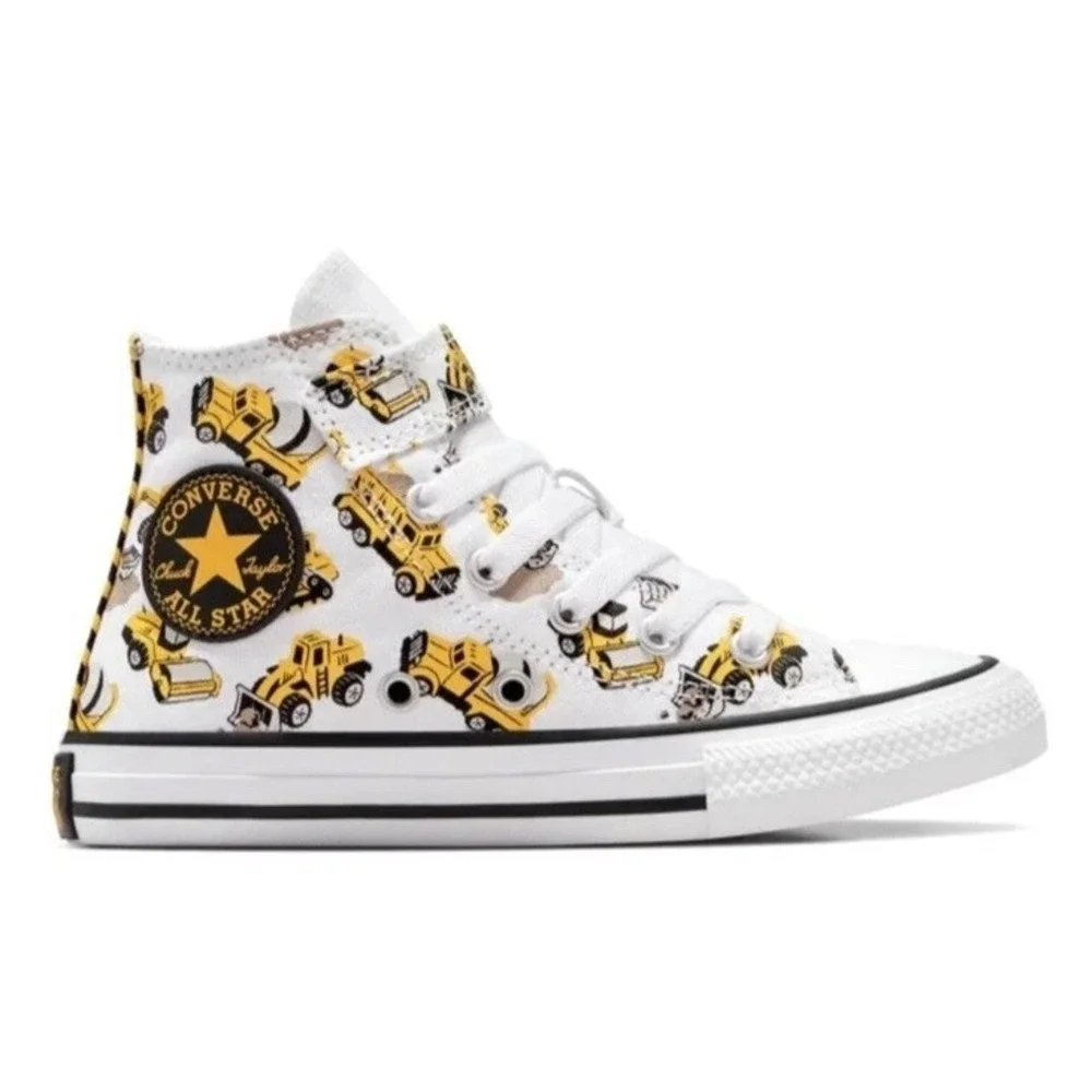 Converse CTAS‎ High Tops Yellow Construction Trucks Designs Kids NEW Size 2